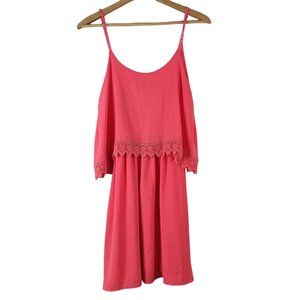 Sage Strappy Tiered Dress Pink Medium Adj Straps Crochet Trim Scoop Neck Lined